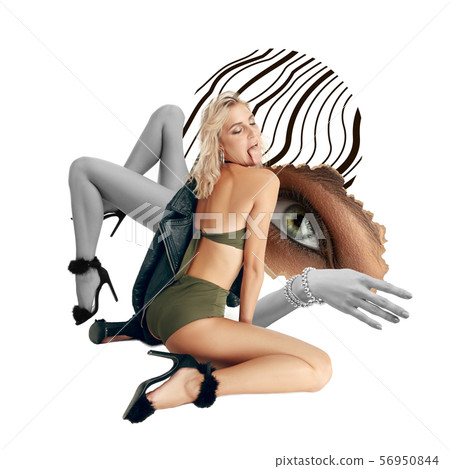 Creative fashion collage with beautiful young woman 56950844