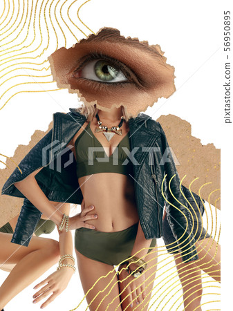 Creative fashion collage with beautiful young woman Creative fashion collage with beautiful young woman 56950895