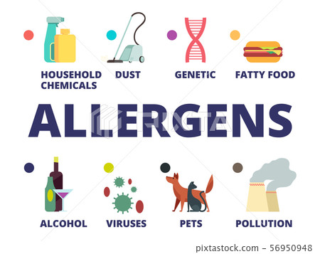 Popular allergens cartoon flat icons isolated... - Stock Illustration ...