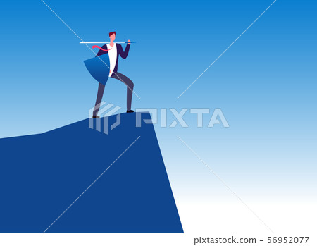 Business warrior. Businessman conqueror with sword on mountain top. Leadership, power and business Business warrior. Businessman conqueror with sword on mountain top. Leadership, power and business 56952077