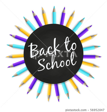 Chalkboard back to school vector banner with color pencils isolated on white background Chalkboard back to school vector banner with color pencils isolated on white background 56952847