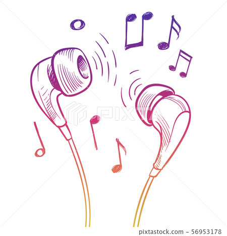 Colorful headphones print design. Vector music notes and headphones Colorful headphones print design. Vector music notes and headphones 56953178