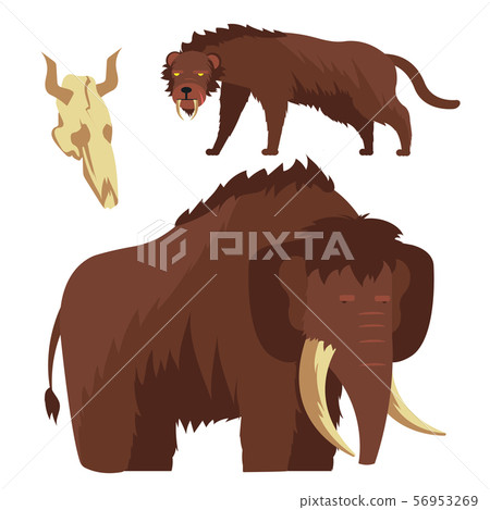 Stone age animals. Mammoth and saber-toothed tiger vector illustration Stone age animals. Mammoth and saber-toothed tiger vector illustration 56953269