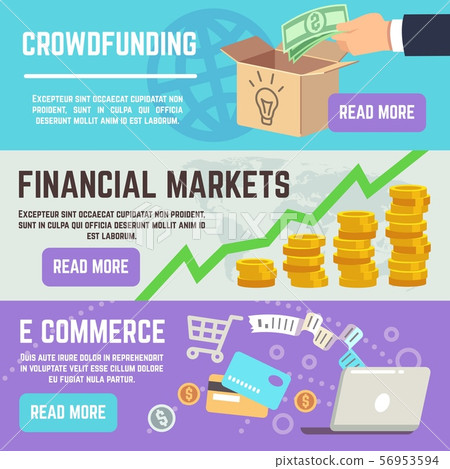 Crowdfunding banners. Business banking, e commerce and financial markets vector concepts Crowdfunding banners. Business banking, e commerce and financial markets vector concepts 56953594