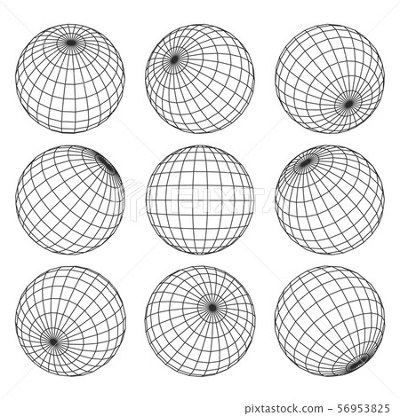Globe grid. 3d sphere wires, earth network vector isolated set 56953825