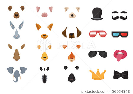 Funny animal faces, cartoon masks, photo filters for phone video cat application vector set 56954548