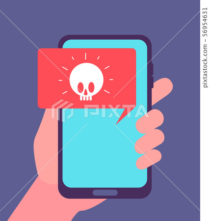 Virus alert. Malware notification on smartphone screen. Hacker attack and spam message vector 56954631