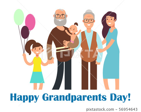 Cartoon happy family with grandparents. Grandparents Day vector illustration 56954643
