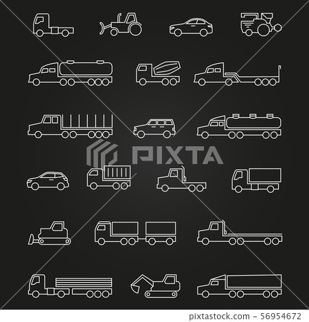 Trucks, cars, machines line icons of set Trucks, cars, machines line icons of set 56954672