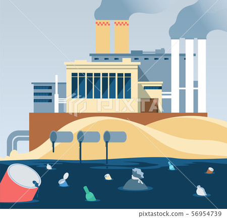 Industrial waste. Polluted dirty water and factory dumping wastewater river 56954739