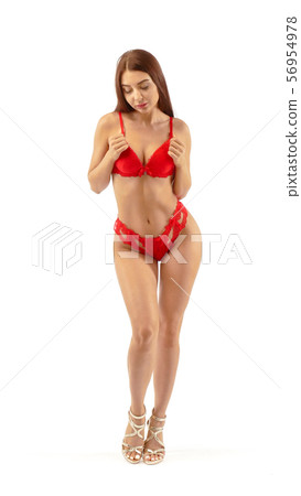 Red lingerie on beautiful fit body. Red lingerie on beautiful fit body. 56954978