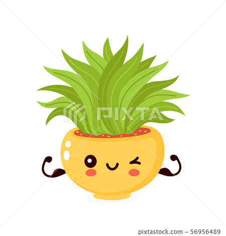 Cute happy smiling plant in pot show muscle - Stock Illustration ...