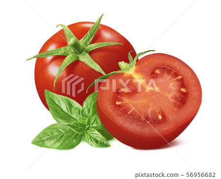 Tomato and basil leaves isolated on white 56956682