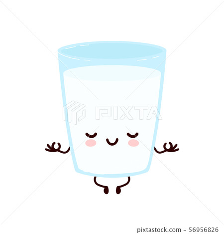 Cute Smiling Happy Milk Glass Meditate Stock Illustration