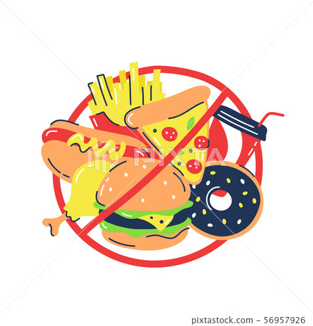 Fast food products with prohibition sign Fast food products with prohibition sign 56957926