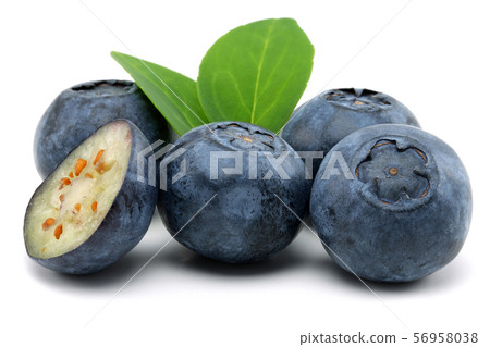 Fresh blueberries with leaves isolated on white Fresh blueberries with leaves isolated on white 56958038