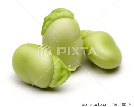 Fresh green broad beans isolated on white Fresh green broad beans isolated on white 56958069