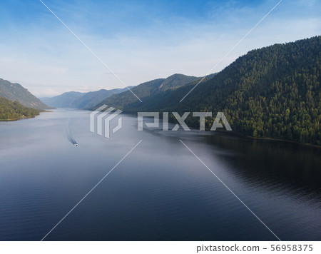 Aerial view on Teletskoye lake in Altai mountains Aerial view on Teletskoye lake in Altai mountains 56958375