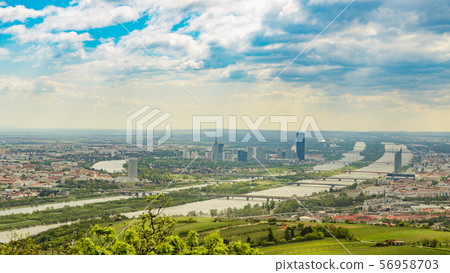 View from Kahlenberg hill on vienna cityscape. View from Kahlenberg hill on vienna cityscape. 56958703