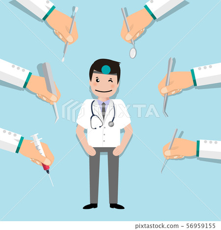 Dentist with instrument. Dental concept. Dentist background. Vector illustration. 56959155