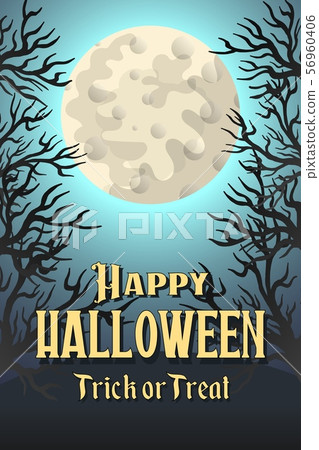 Frame from silhouettes of bare branches of trees on full moon background Frame from silhouettes of bare branches of trees on full moon background 56960406