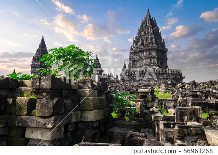 Ancient ruins of Prambanan Hindu temple. Java, 56961268