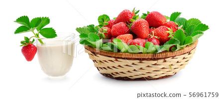 Strawberries in basket and milk smoothies isolated Strawberries in basket and milk smoothies isolated 56961759