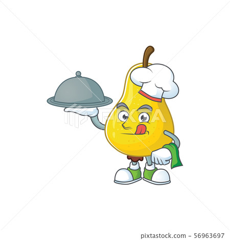 Chef with food yellow pear cartoon character on white background Chef with food yellow pear cartoon character on white background 56963697