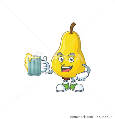 With juice yellow pear cartoon character on white background With juice yellow pear cartoon character on white background 56963698