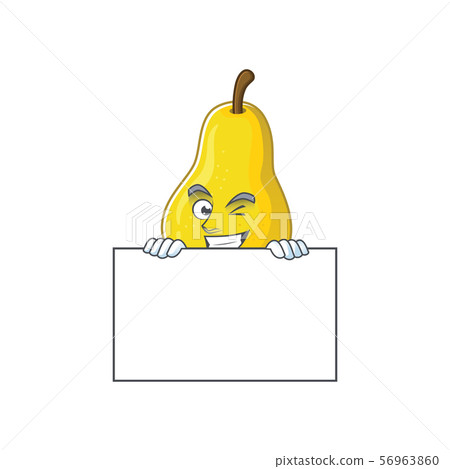 Grinning with board fruit pear cartoon character with mascot Grinning with board fruit pear cartoon character with mascot 56963860