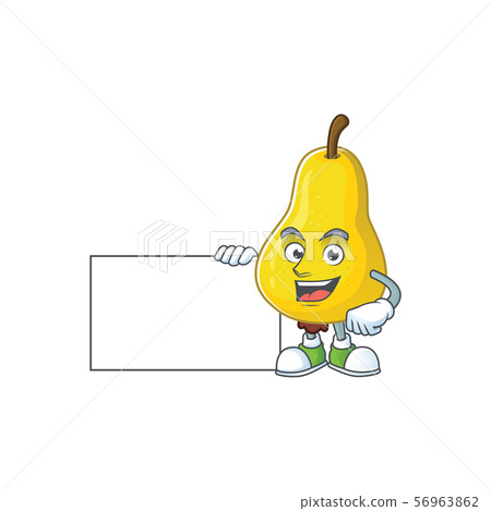 With board fruit pear cartoon character with mascot With board fruit pear cartoon character with mascot 56963862