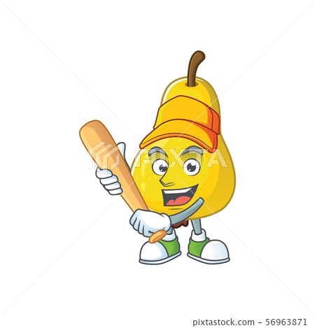 Playing baseball fruit pear cartoon character with mascot Playing baseball fruit pear cartoon character with mascot 56963871