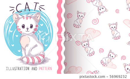Teddy cat, kitty - seamless pattern 56969232
