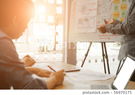 user experience UX designer designing web on smart phone layout. UI developer planning working on mobile application prototype user experience UX designer designing web on smart phone layout. UI developer planning working on mobile application prototype 56970175