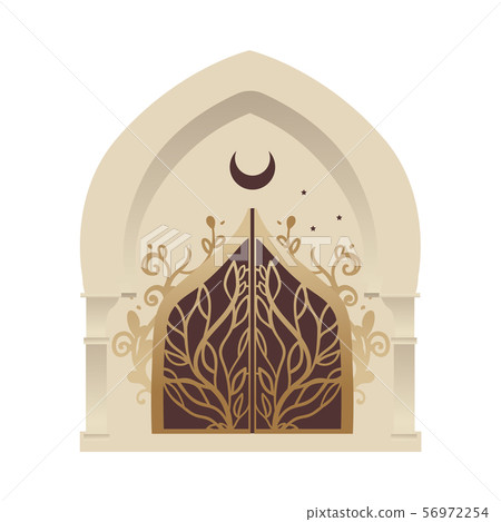 Minaret or mosque entrance gate with a forged lattice vector illustration isolated. 56972254