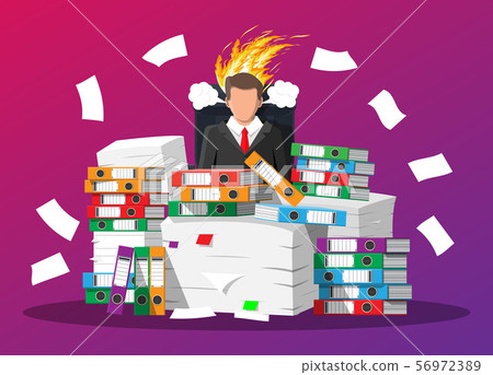 Businessman in pile of office papers 56972389