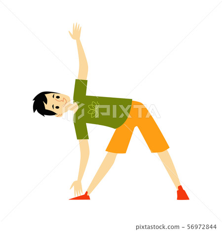 Man doing yoga - cartoon character standing in fitness exercise pose for stretching and balance. Man doing yoga - cartoon character standing in fitness exercise pose for stretching and balance. 56972844