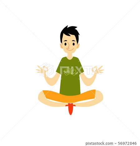 A young man sits in a lotus position and meditates, doing yoga exercises. A young man sits in a lotus position and meditates, doing yoga exercises. 56972846