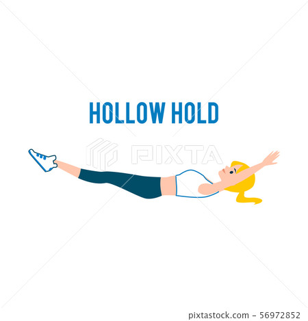 Hollow hold correct exercise image the flat vector illustration isolated on white. Hollow hold correct exercise image the flat vector illustration isolated on white. 56972852