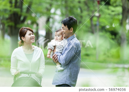 3 family walking in the park 56974036