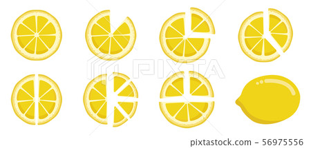 Vitamin C. Set of vector isolated elements. Bright fresh ripe juicy whole and cut lemon and slices Vitamin C. Set of vector isolated elements. Bright fresh ripe juicy whole and cut lemon and slices 56975556
