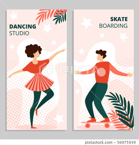 Guy in Summer Clothe Riding Skateboard Woman Dance Guy in Summer Clothe Riding Skateboard Woman Dance 56975939