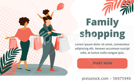 Happy Family Shopping. Father, Mother, Little Kid 56975940