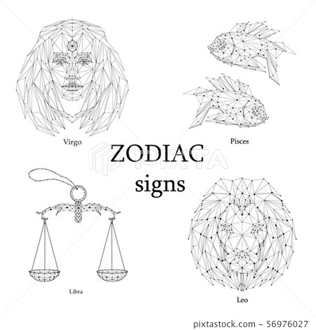 Set of zodiac signs. Virgo, Pisces, Libra, Leo. Set of zodiac signs. Virgo, Pisces, Libra, Leo. 56976027