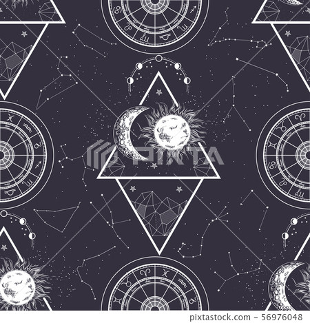 eamless pattern. Signs of the zodiac, phases of the moon, sun and moon. eamless pattern. Signs of the zodiac, phases of the moon, sun and moon. 56976048