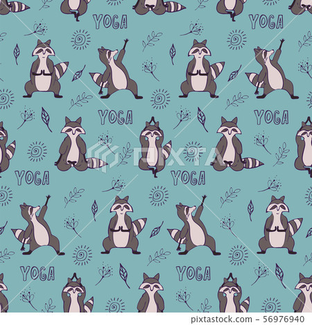 Design seamless pattern with raccoon in yoga asana 56976940
