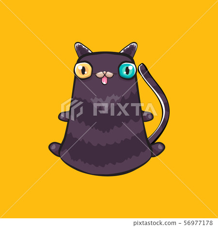 cute black halloween cat isolated on orange background. Cartoon happy black witch kitten with big 56977178