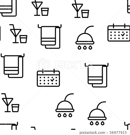 Hotel Accommodation, Room Amenities Vector Seamless Pattern 56977915
