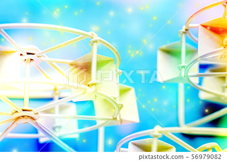 從上面採取玩具摩天輪玩具，使它豐富多彩，使它閃閃發光 56979082