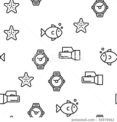Scuba Diving Equipment Vector Seamless Pattern - Stock Illustration ...